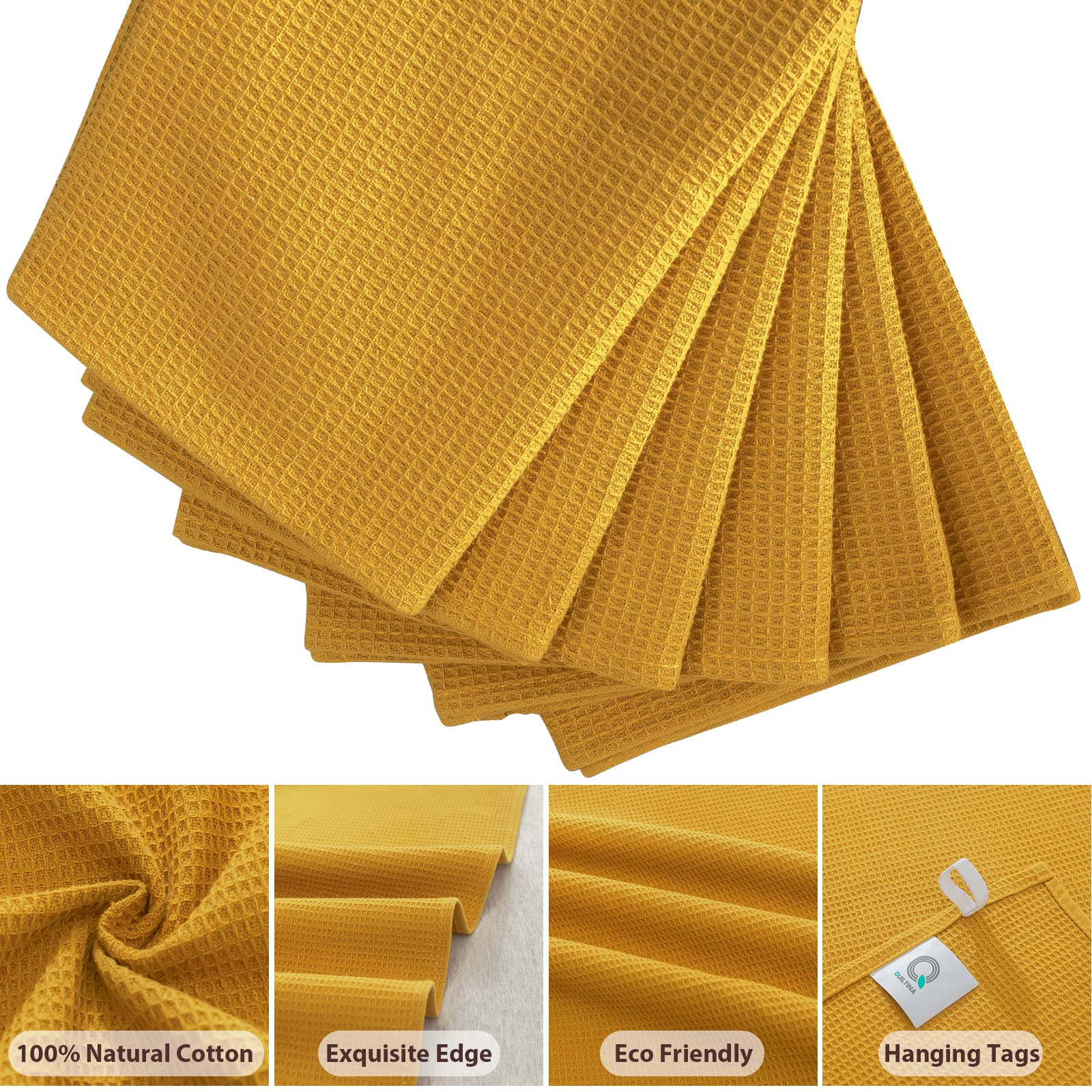 Quiltina Kitchen Towels 100% Cotton Absorbent Dish Towels Set, Waffle Weave Hand Towels, Ultra Soft Dish Drying Towels, Quick Dr